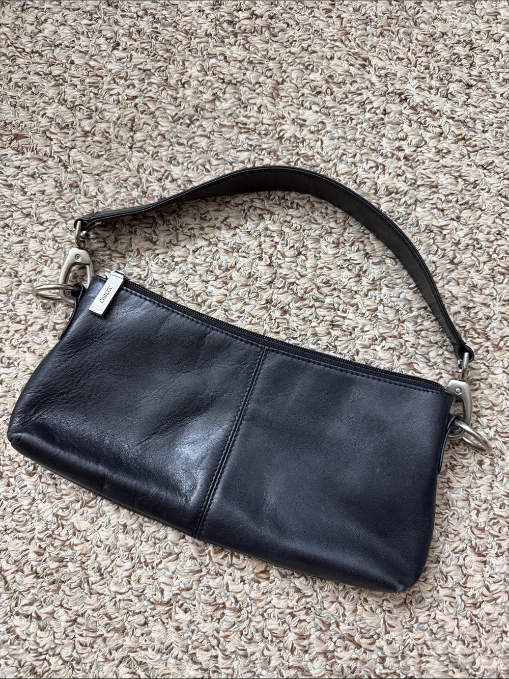 Vintage HOBO Black Pebbled Leather Shoulder Bag with Silver Hardware